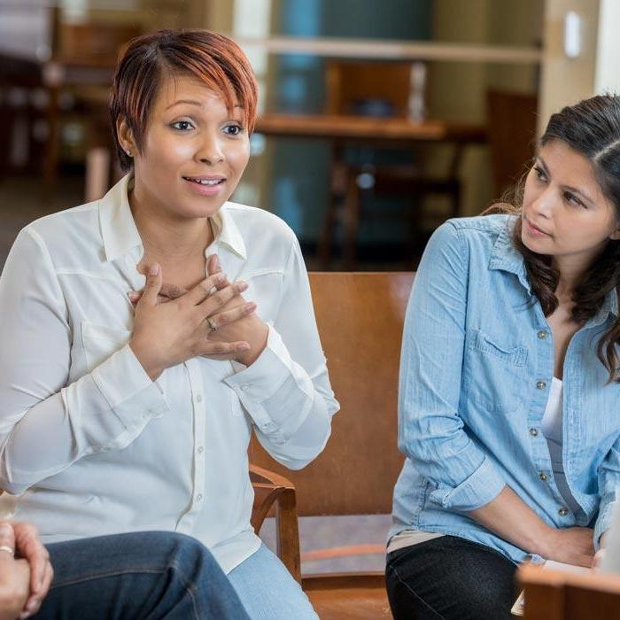 Counseling students talking during class discussion
